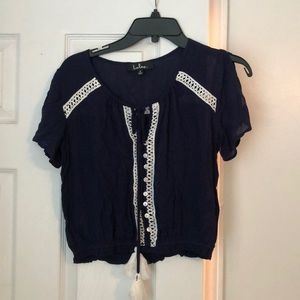 Navy blue and white top
